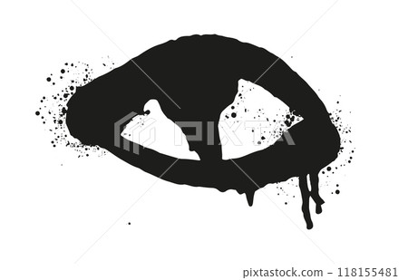 A flat vector illustration of an eye with splatter effects in black and white. This artwork depicts an abstract eye design, featuring bold splatters and a monochromatic color scheme. 118155481