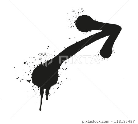 Abstract artistic arrow with splatter effect created in black ink Flat vector illustration depicting a bold black arrow with splatter detailing in a creative and artistic manner 118155487