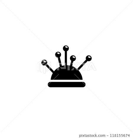 Simple vector icon of a pincushion with five pins sticking out of it. 118155674