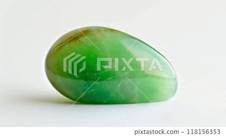 CloseUp of Polished Chrysoprase Gemstone on White Background for Jewelry Design and Decoration 118156353