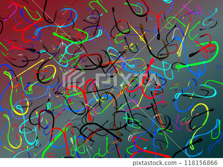 Many fishing hook on a colorful background. Abstract illustration. Colorful and varied fishing hooks in abundance. 118156866