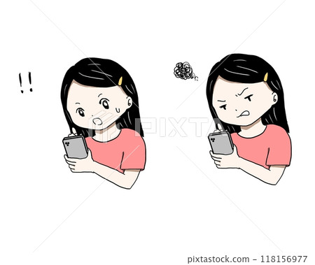 Woman using smartphone shocked, anti-fans start storming out 118156977