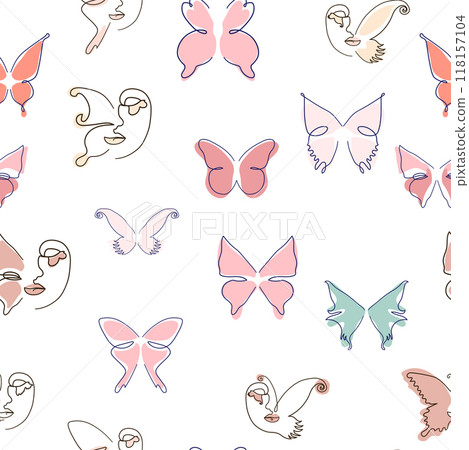 Line art butterfly illustrations Minimalist trendy abstract seamless pattern. Modern vector template for design 118157104
