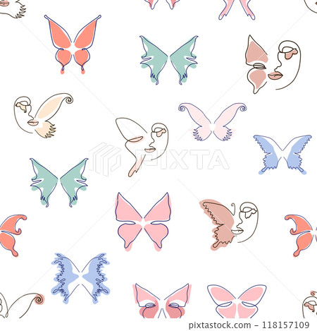 Line art butterfly illustrations Minimalist trendy abstract seamless pattern. Modern vector template for design Line art butterfly illustrations Minimalist trendy abstract seamless pattern. Modern vector template for design 118157109