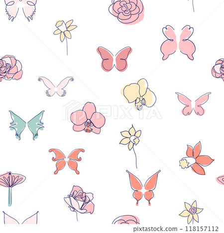 One line seamless modern pattern. Rose flower modern simplicity vector illustration. One line seamless modern pattern. Rose flower modern simplicity vector illustration. 118157112