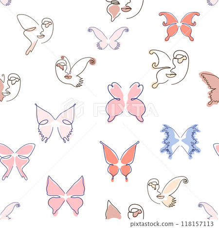 Line art butterfly illustrations Minimalist trendy abstract seamless pattern. Modern vector template for design 118157113