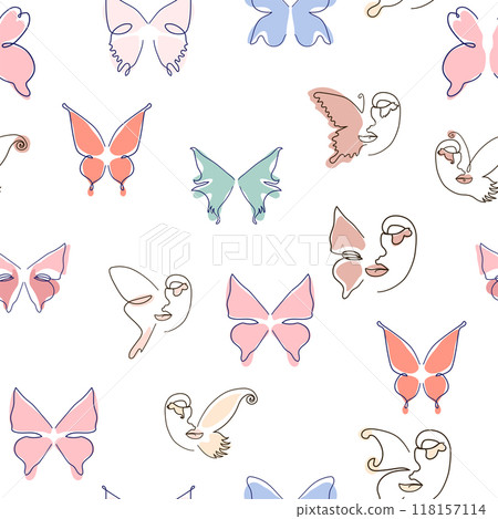 Line art butterfly illustrations Minimalist trendy abstract seamless pattern. Modern vector template for design Line art butterfly illustrations Minimalist trendy abstract seamless pattern. Modern vector template for design 118157114