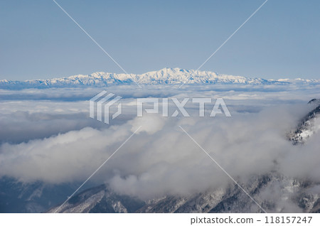 View of the winter Hakusan mountain range from the Shinhotaka Ropeway Observatory 118157247