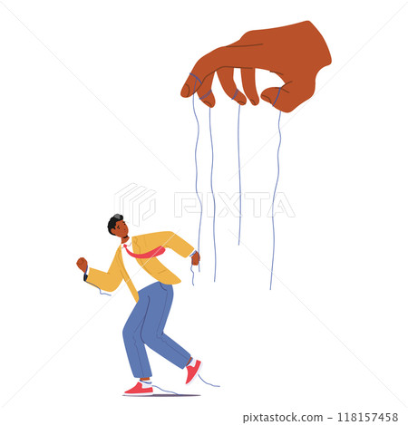 Cartoon Male Character Breaking Free From Manipulation And Control, Illustrating Themes Of Independence And Liberation Cartoon Male Character Breaking Free From Manipulation And Control, Illustrating Themes Of Independence And Liberation 118157458
