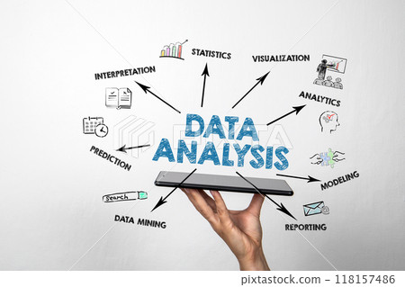 Data Analysis Concept. Illustration with icons, arrows and keywords 118157486