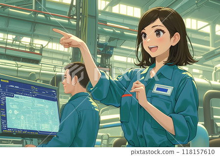 女工程師在工廠指點檢查_精度圖2 118157610