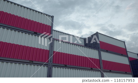 Poland flag containers are located at the container terminal. Poland export or import concept. 3d illustration 118157953
