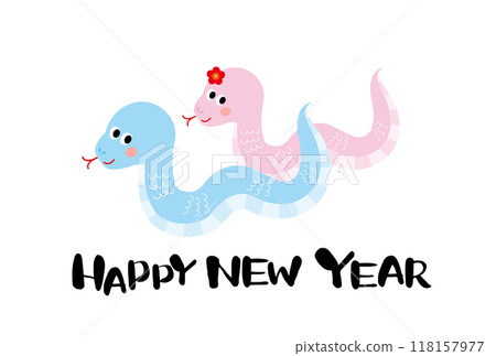 Colorful cute snake couple New Year's card illustration Colorful cute snake couple New Year's card illustration 118157977