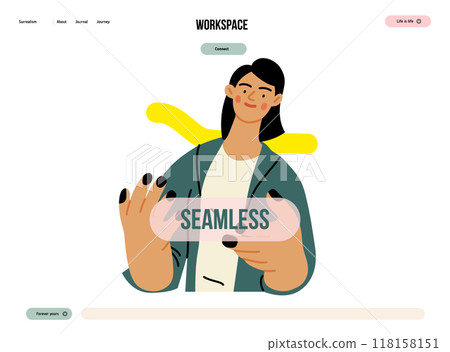 Creative Workspace: Video Conference, modern flat vector concept illustration of person engaging in virtual business meeting Connectivity, collaboration, digital interaction, remote work, productivity Creative Workspace: Video Conference, modern flat vector concept illustration of person engaging in virtual business meeting Connectivity, collaboration, digital interaction, remote work, productivity 118158151