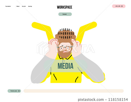 Creative Workspace: Video Conference, modern flat vector concept illustration of person engaging in virtual business meeting Connectivity, collaboration, digital interaction, remote work, productivity Creative Workspace: Video Conference, modern flat vector concept illustration of person engaging in virtual business meeting Connectivity, collaboration, digital interaction, remote work, productivity 118158154