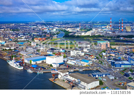 View of the cityscape towards Hokuetsu Corporation's Niigata Factory from the Toki Messe Befco Bakauke Observation Room 118158536