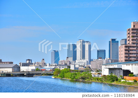 [愛知縣] 名古屋城市景觀摩天大樓和中川運河 118158984