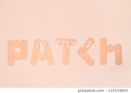 "Patch" word made from adhesive bandages. 118159043