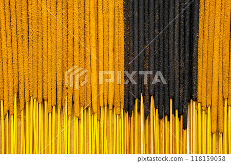 Incense sticks creating striking pattern. Aromatherapy and meditation concept. Incense sticks creating striking pattern. Aromatherapy and meditation concept. 118159058