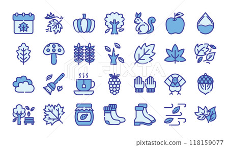 Seasonal autumn icons in blue color style.Vector illustration  118159077