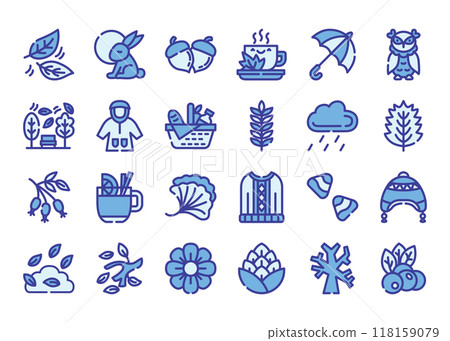 Seasonal autumn icons in blue color style.Vector illustration 118159079