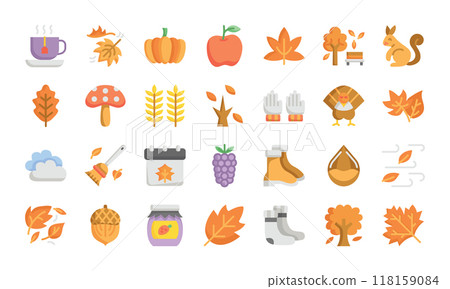 Autumn flat icon set.Vector illustration 118159084