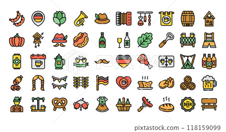 Oktoberfest icons set ,filled outline style.Vector illustration 118159099