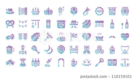 Oktoberfest icons set ,flat gradient style.Vector illustration Oktoberfest icons set ,flat gradient style.Vector illustration 118159101