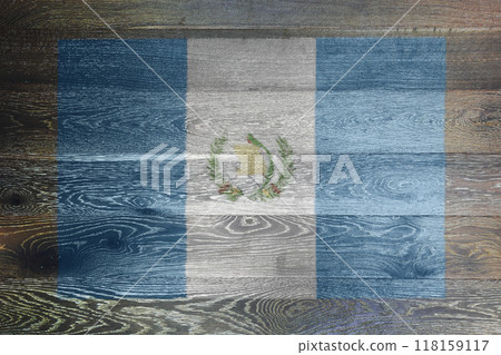 Guatemala flag on rustic old wood surface background 118159117