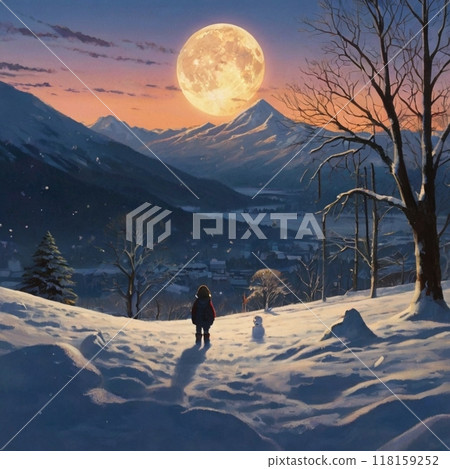 Girl looking up at the winter sky 118159252