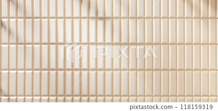 3d beige tile wall background. Vertical rectangle pattern for bathroom, kitchen or toilet interior with light and shadow. Pastel brick ceramic texture, modern bath room render mockup. 3D illustration 3d beige tile wall background. Vertical rectangle pattern for bathroom, kitchen or toilet interior with light and shadow. Pastel brick ceramic texture, modern bath room render mockup. 3D illustration 118159319