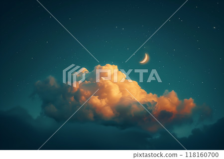 夜空中漂浮的雲朵和月亮AI生成素材 118160700