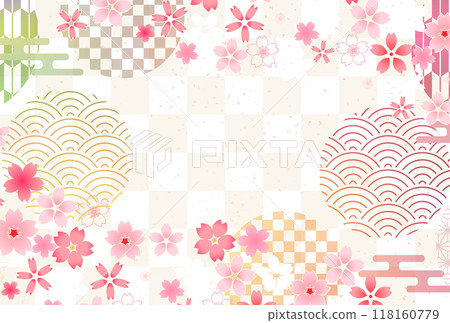 日本圖案櫻花新年賀卡背景 118160779