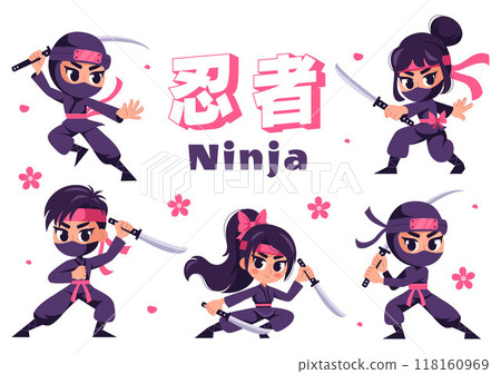 Translation : Ninja Vector Illustration featuring a Ninja Shinobi Character from Japan in a Flat Cute Style Cartoon Background 118160969