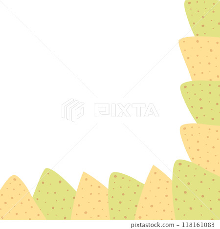 Corn and spinach nachos Corner frame with different tortilla chips Isolated Inscription template 118161083