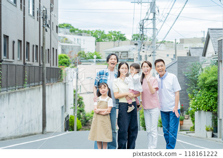 Three-generation family taking a walk Three-generation family taking a walk 118161222