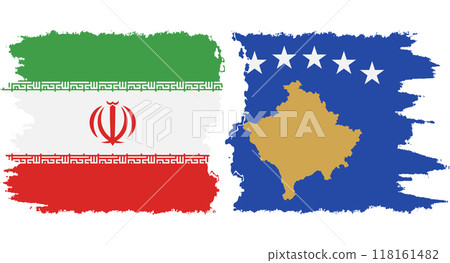 Kosovo and Iran grunge flags connection vector 118161482