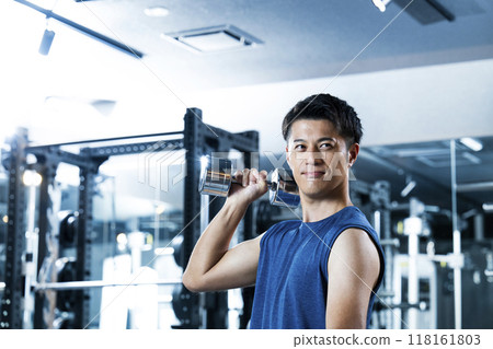 Sports gym, training gym, male, dumbbell, portrait Sports gym, training gym, male, dumbbell, portrait 118161803