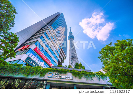 日本東京城市景觀：東京晴空塔與晴空街道綠樹成蔭 = 9 月 6 日 118162217