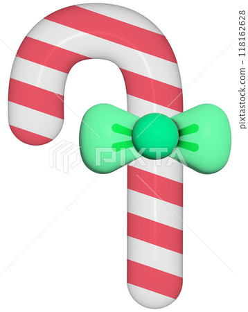 Cute 3d Christmas red candy cane with green bow ribbon 118162628