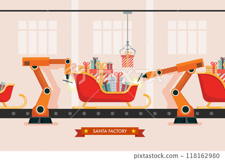 Santa sleigh production manufacturing processes robotic arms helping car production 118162980