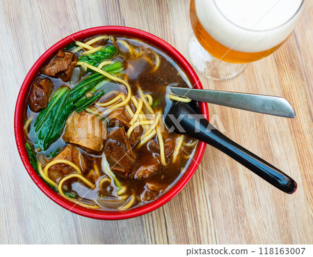 Beef soup with noodles 118163007