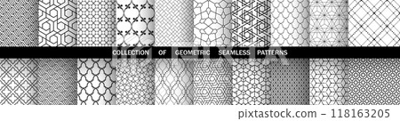 Geometric set of seamless black and white patterns. Simple vector graphics. Geometric set of seamless black and white patterns. Simple vector graphics. 118163205