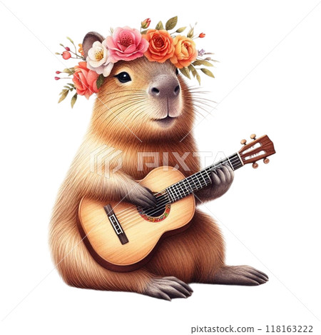 Capybara holding a guitar  118163222