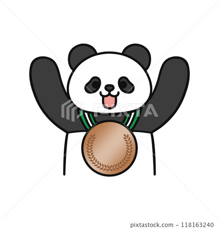 Panda with a bronze medal around its neck 118163240