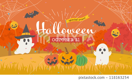 Happy Halloween - Cute forest ghosts (Full HD 16:9 size) 118163254