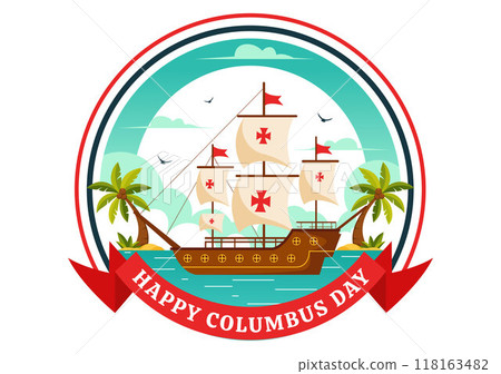 Happy Columbus Day vector illustration featuring a National USA Holiday, Showcasing a Ship and American Flag in a Flat Style Cartoon Design 118163482