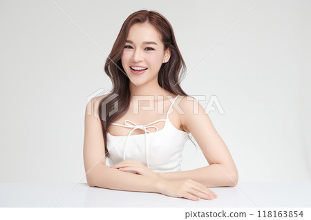 Beautiful young asian woman with clean fresh skin on white background, Face care, Facial treatment, Cosmetology, beauty and spa, Asian women portrait. 118163854