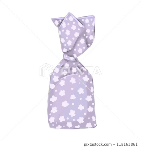 Candy in a lilac wrapper with a floral pattern, realistic illustration 118163861