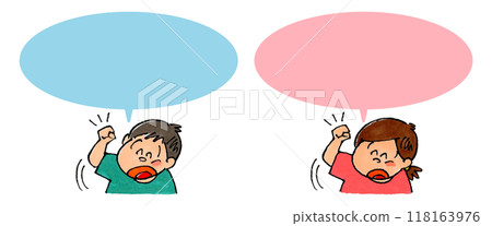 Children posing with speech bubbles (blue, pink) - Stock Illustration ...